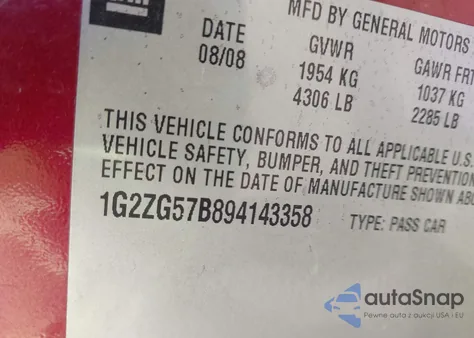 2009 Pontiac G6 из США, поврежденный, VIN 1G2ZG57B894143358